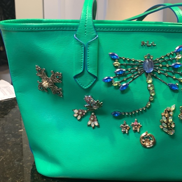 LAUREN TOTE GEMS JEWELS GREEN EMBELLISHED - Picture 6 of 16